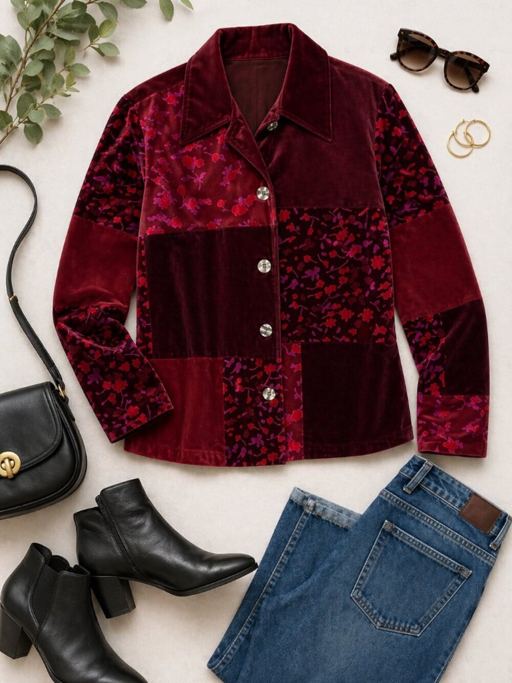 MDL New York Patchwork Jacket M Velvet Floral Button Front Hong Kong